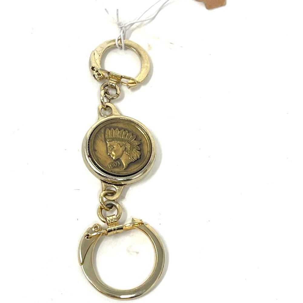 Vintage Indian Head Penny Coin Goldtone Brass Magnetic Double Keychain